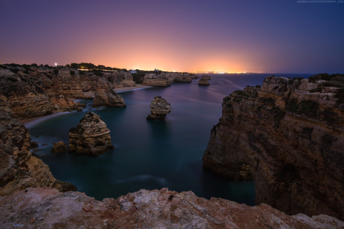 Seascape-Portugal-Algarve-praia-de-marinha-Coast-Orange-Rocks-night-Andreas-Kunz-Photography